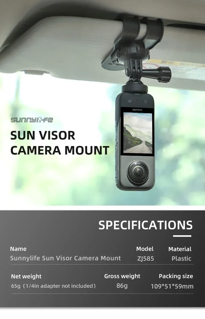 Car Sun Visor Mount Action Camera Holder Cell Phone Vlog Mount 360°Rotating for Insta360 GO 3/360 X3/GoPro 11/Action 3