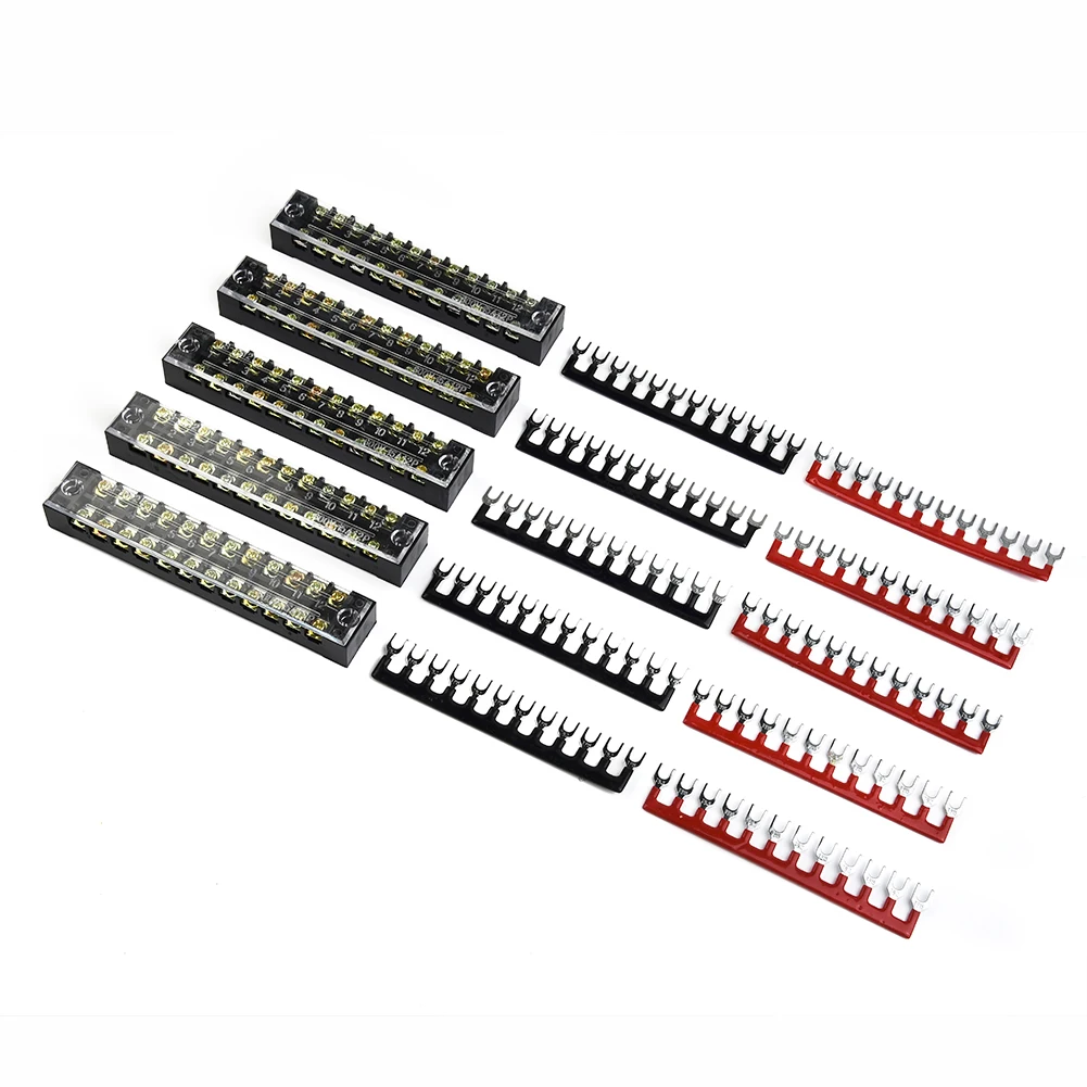 Bus Bar Set 100A 660V Double Row Terminal Block Dual Row Barrier Strips Clear 12 Points Electrical Auto Marine