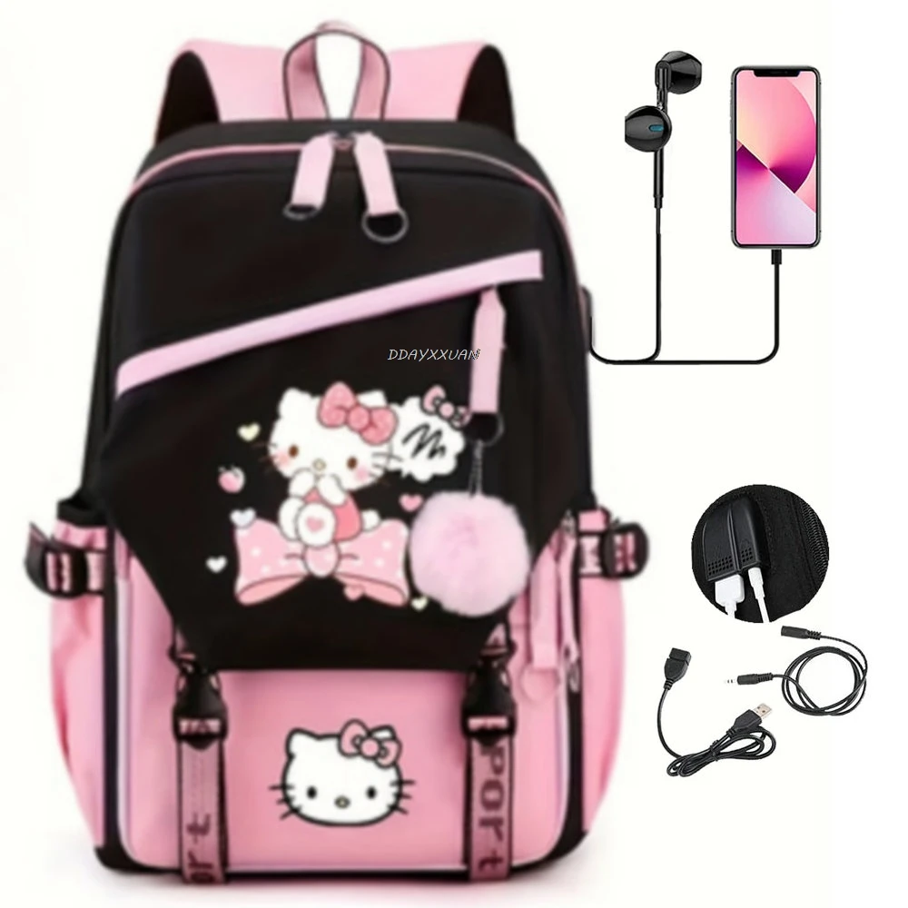 hello kitty Backpacks USB Capacity Patchwork Women Men Casual Travel Mochilas Laptop Back To School School Bags For Teens