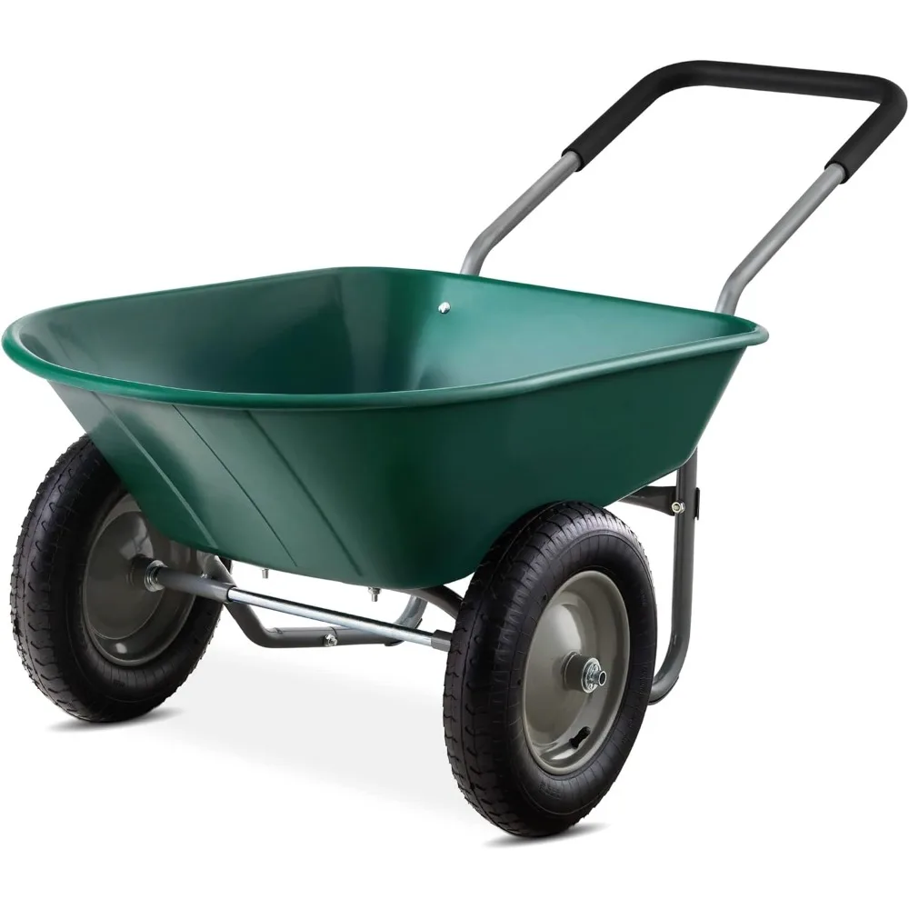 

Dual-Wheel Home Utility Yard Wheelbarrow Garden Cart w/Built-in Stand for Lawn, Gardening, Construction