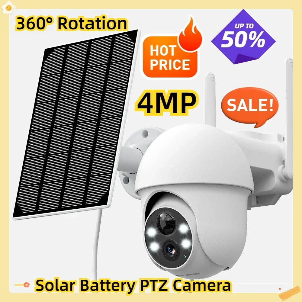 

Outdoor Wireless Humanoid Detection Siren Alarm 4MP Solar Battery PTZ Camera 360° Rotation Security Surveillance Camera