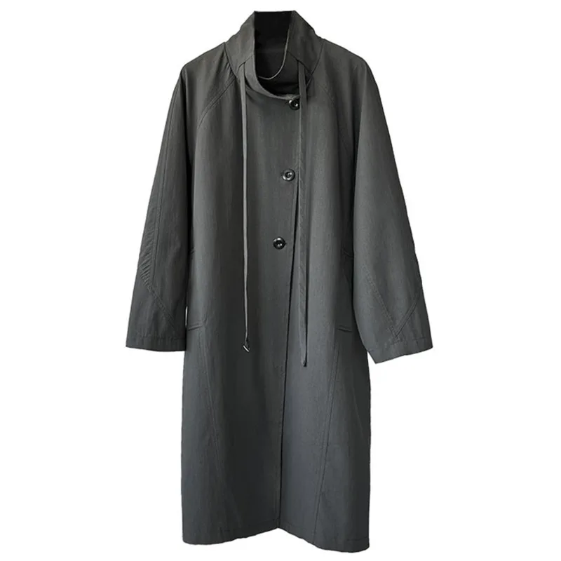 TLXT élégant femmes à lacets conception Trench col montant simple boutonnage bureau dame tempérament Long coupe-vent 2025 hiver nouveau