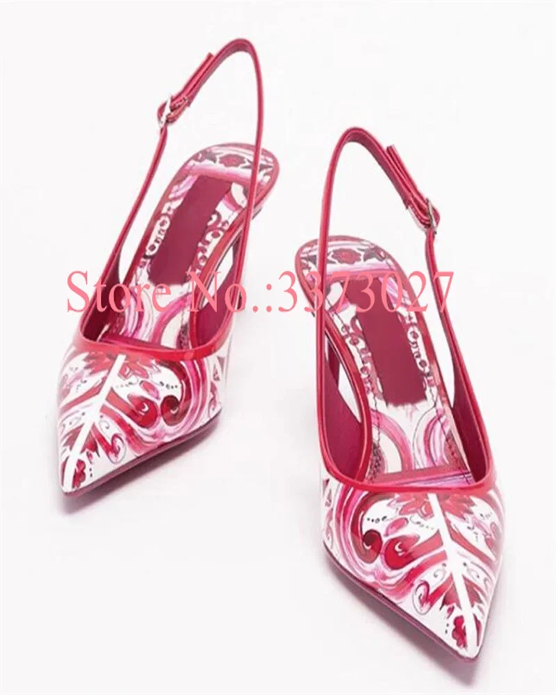 Rote gemischte Farbe Dame Sandalen sexy dünne High Heel spitzen Zehen Sling back Frau Pumps Mode weibliche Leders andalen Drops hip