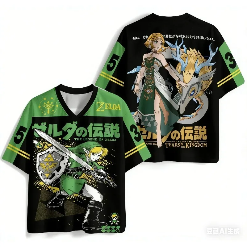 Camiseta de Jersey The Legend of Zelda Tears of The Kingdom con Estampado 3D de Link Zelda, Estilo Urbano, Cuello en V, Manga Corta, Unisex