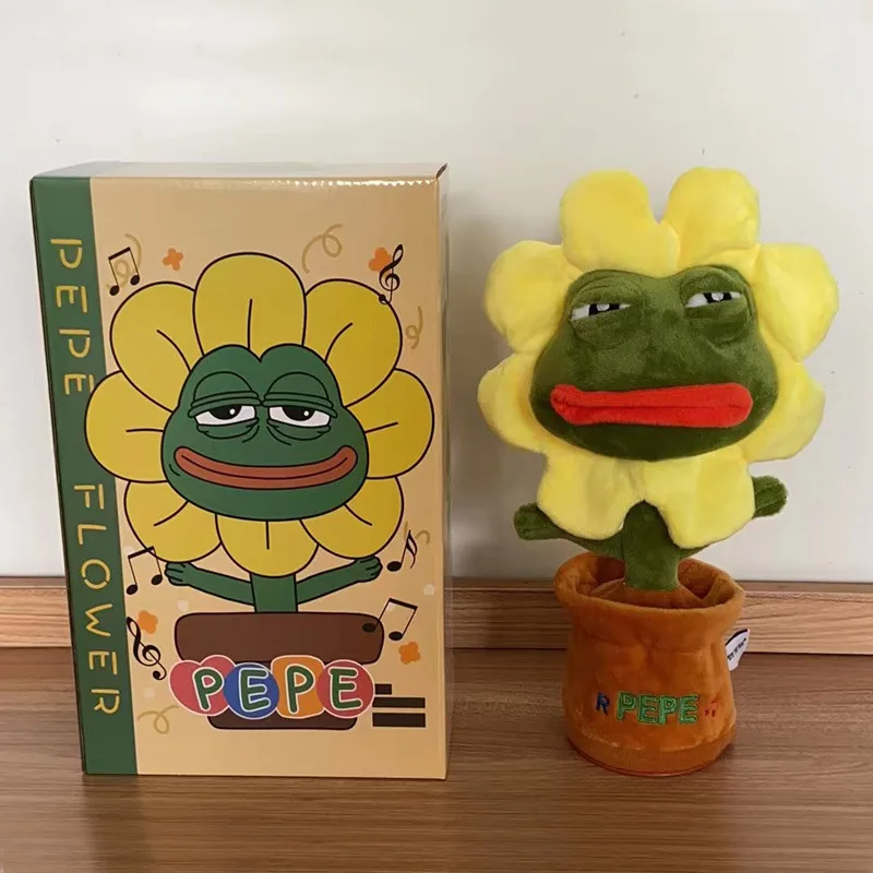 2024 Genuinely Authorized Pepe The Frog Sad Frog Sunflower Doll Lonely Frog Plush Toy Pepe  Big Eyes Big Mouth Green Frog Gifts