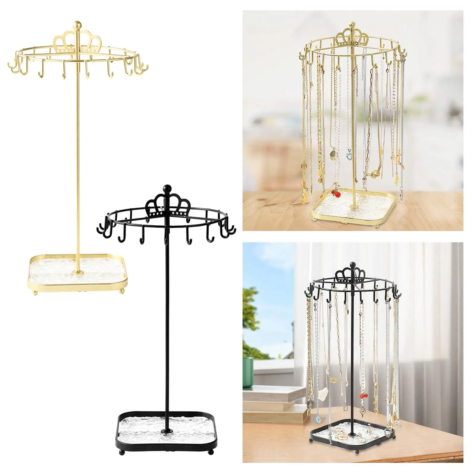 Rotating Jewelry Holder Necklace Hanger Stable Base Metal Jewelry Display Rack for Earrings Bracelet Watches Show Jewelry Props