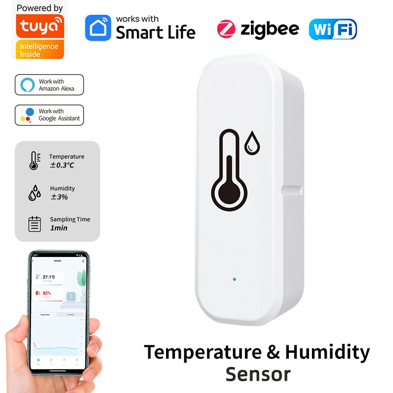 Tuya WiFi/ZigBee Temperature And Humidity Sensor Smart life APP Remote Indoor Thermometer For Home Work With Alexa Google Home