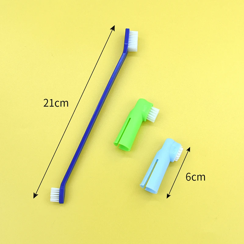 Wholesale Pet Toothbrush Three Sets Of Two-headed Pet Toothbrush Dog Finger Brush Cat Finger Set Toothbrush Supplies