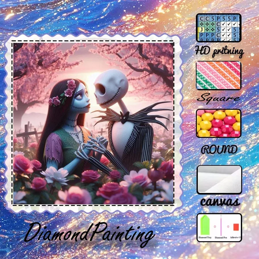 

1 piece - Potdemiel-5D-DIY - Flocking cloth - Special drill - Diamond painting set - Skull couple - Diamond art