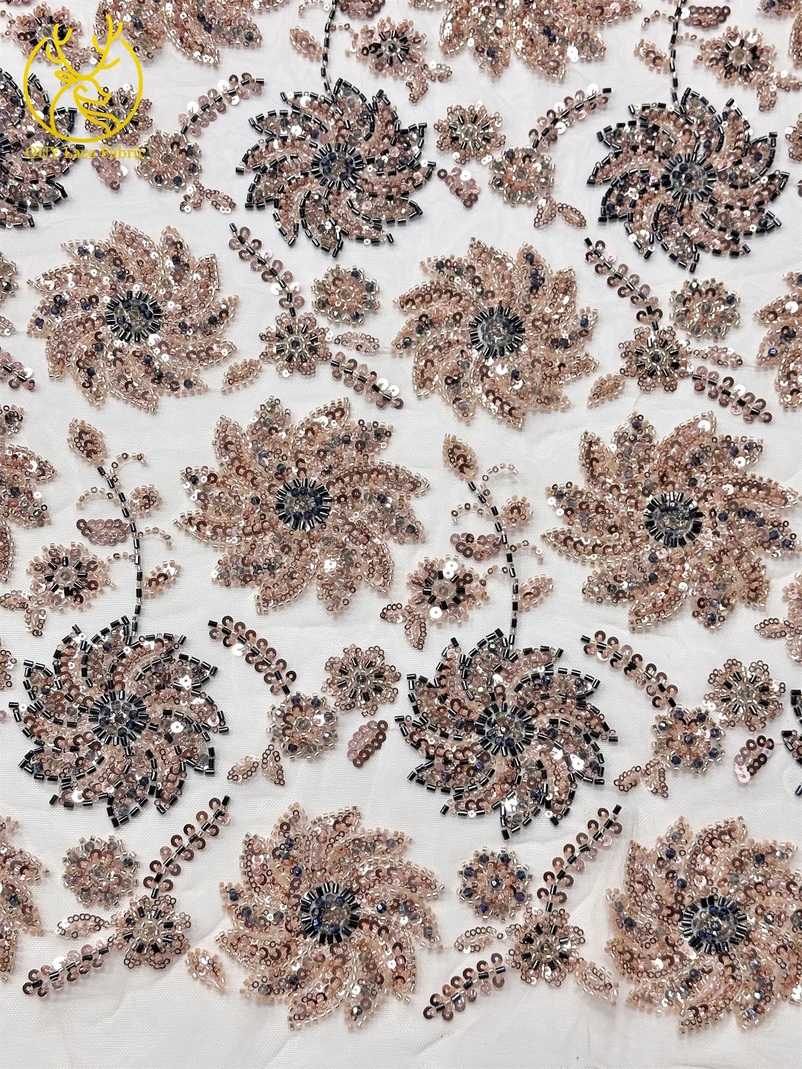 Afrikanischer Bräutigam-Perlen-Spitzenstoff 2026, hochwertiger französischer nigerianischer Pailletten-Spitzenstoff für Braut, Hochzeitskleid, Nähen, 5 Yards – Detail 6