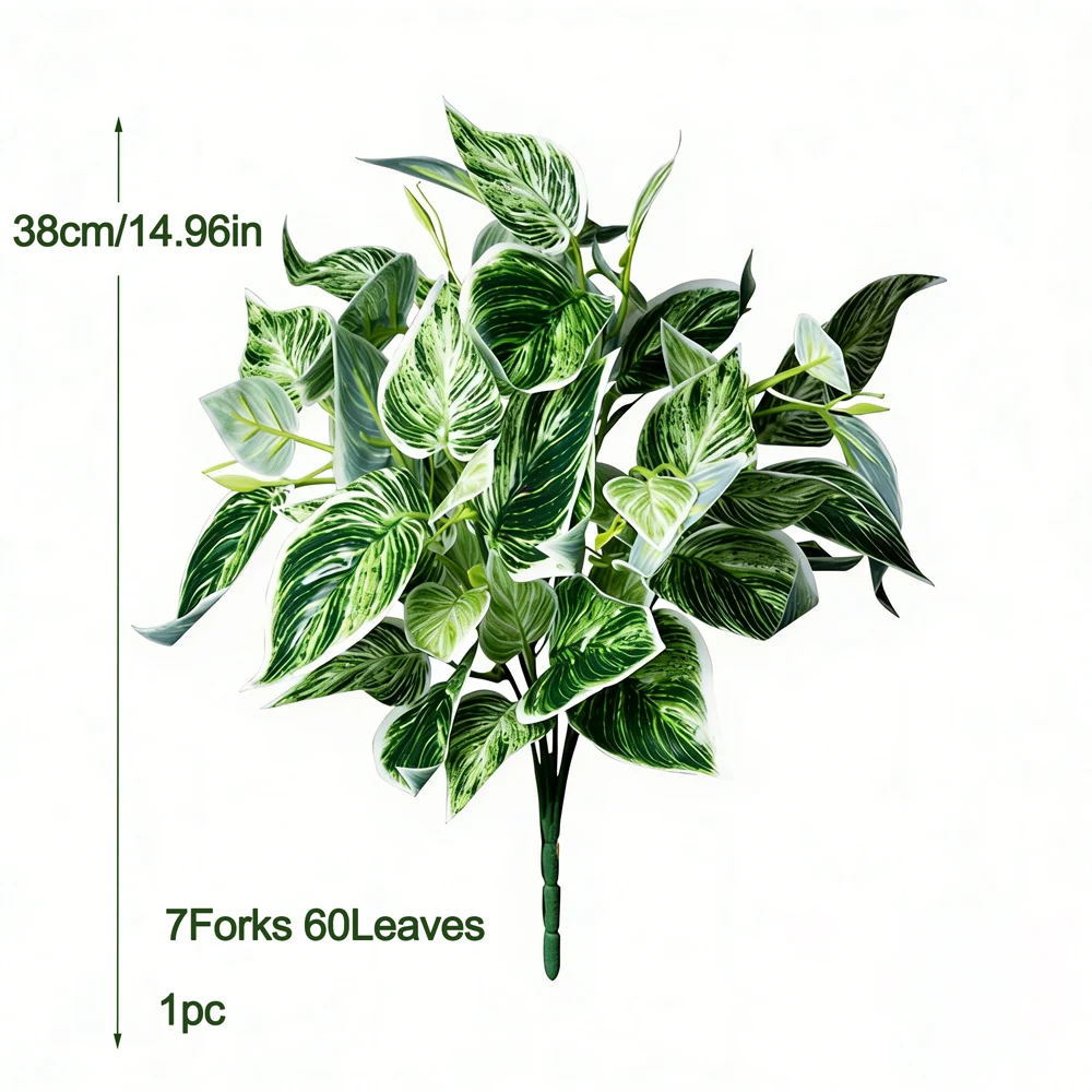 38cm Künstliche Scindapsus-Pflanzen Bouquet Künstlicher Eukalyptus Falsche Maranta-Blätter Plastikblätter Künstliche Grünpflanze für Heimdekoration – Detail 6