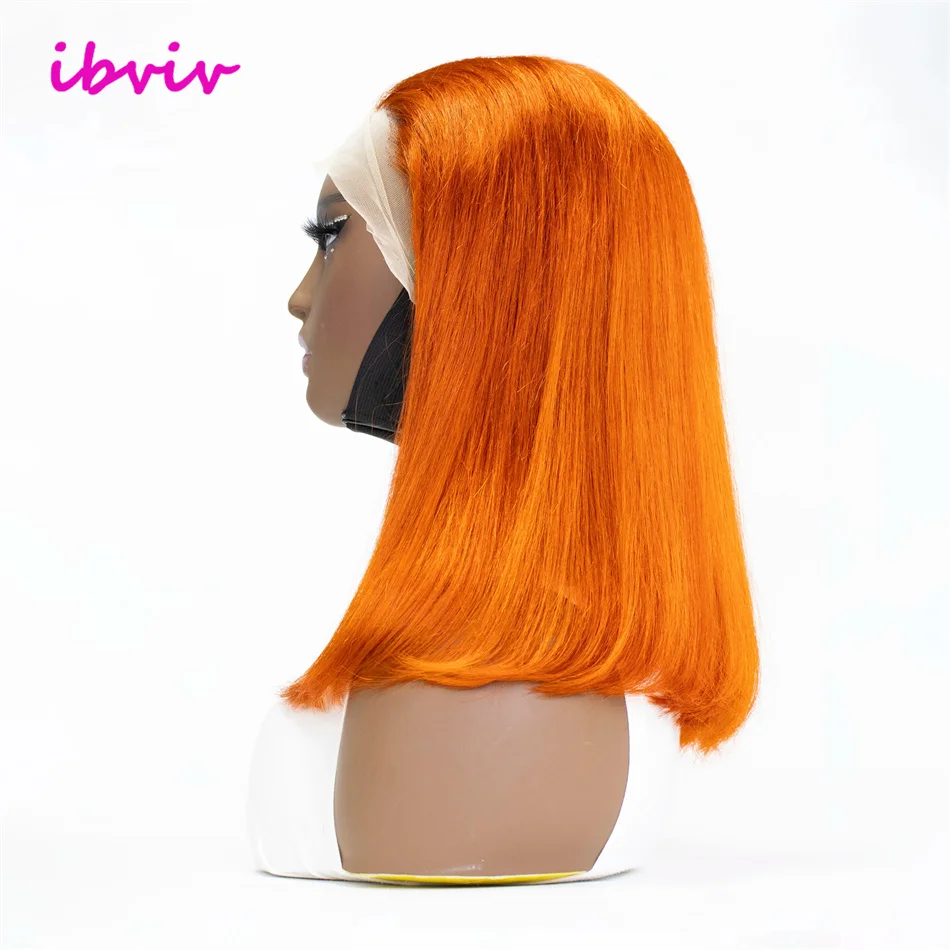 # Peluca Bob 350 de cabello humano 13x4, color naranja jengibre, pelucas frontales de encaje Bob corto liso, peluca Bob prearrancada de cabello humano para mujer