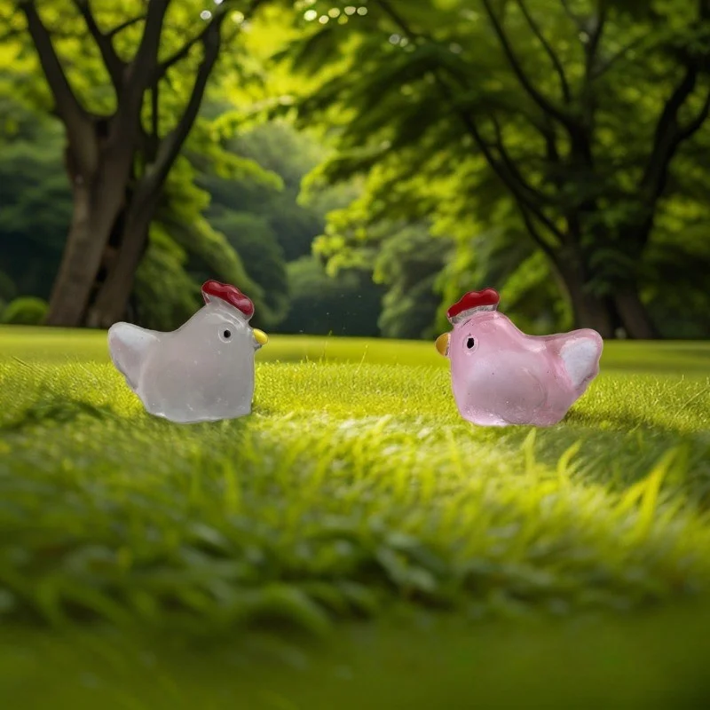 Cura criativa luminosa em miniatura frango boneca brinquedos diy artesanal acessórios decorativos bonito jardim microlandschaft para tanque de peixes