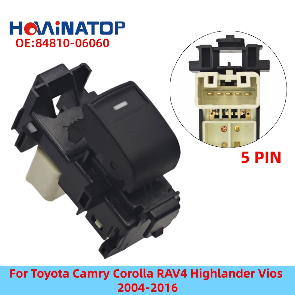 HOWINATOP 84810-06060 5Pin Single Power Window Switch With Backlight For Toyota Camry Corolla RAV4 Highlander Vios 2004-2016