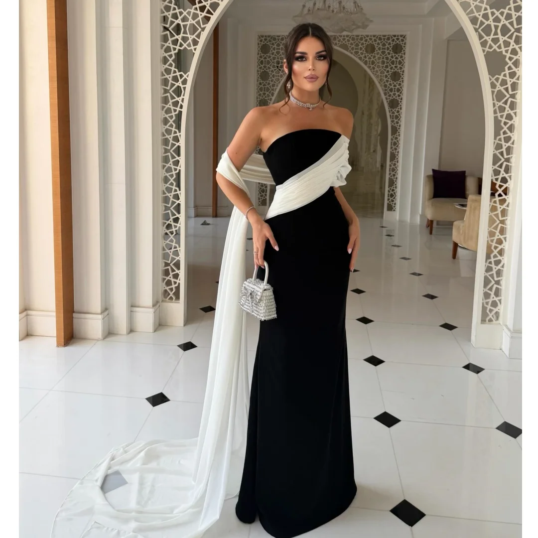 Black and White Patchwork Evening Dresses Elegant Strapless Mermaid Party Dress Long Prom Gown Exquisite Vestidos Customized