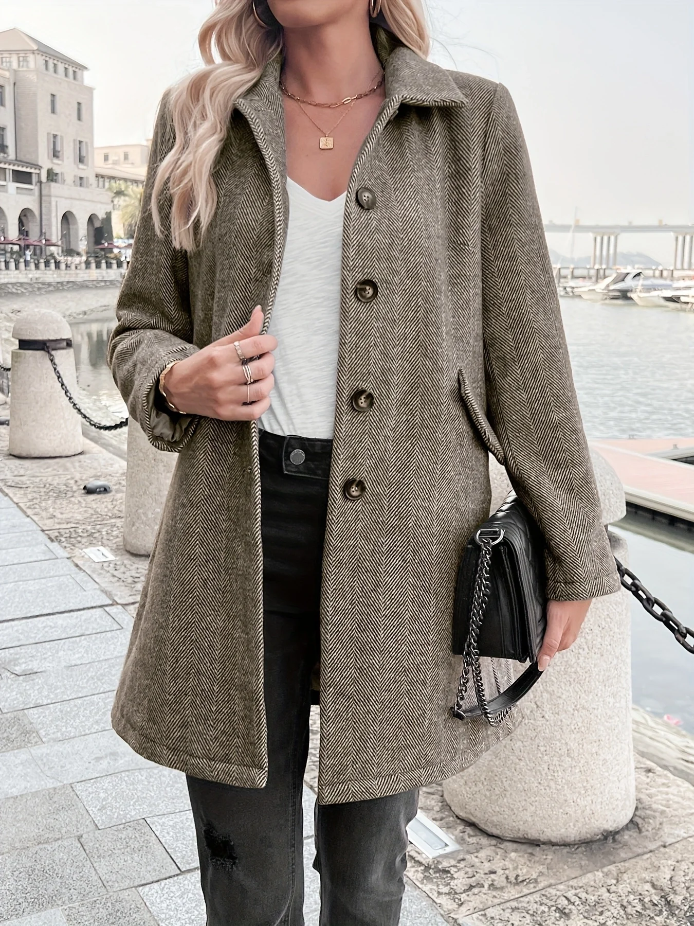 Autumn and Winter Women's Coat, Jacket, European and American Style, Fashionable, Classic, Versatile, Loose, Thick Coat, Pockets, Lapel, Princess Coat