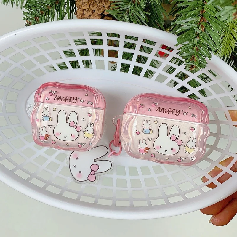 

Korean Cute Bokwnot Miffy Rabbit Earphone Case For Apple Airpods Pro 2 3 4 Protective Cover with Pendant Silicone Headphone Case