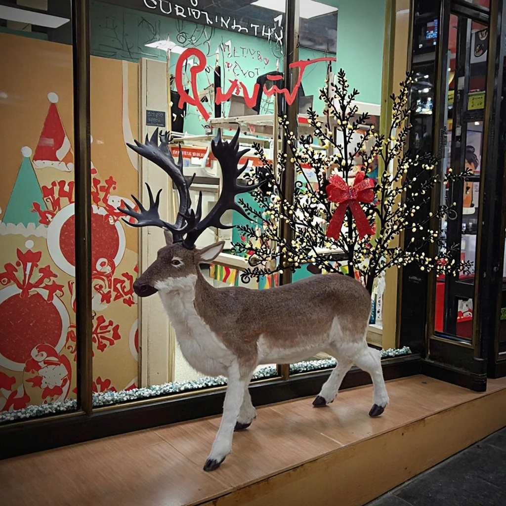 

1,4*1,3 м современные винтажные рождественские украшения с большим мехом, имитация оленя для выставки и домашнего магазина, оптовая продажа с фабрики