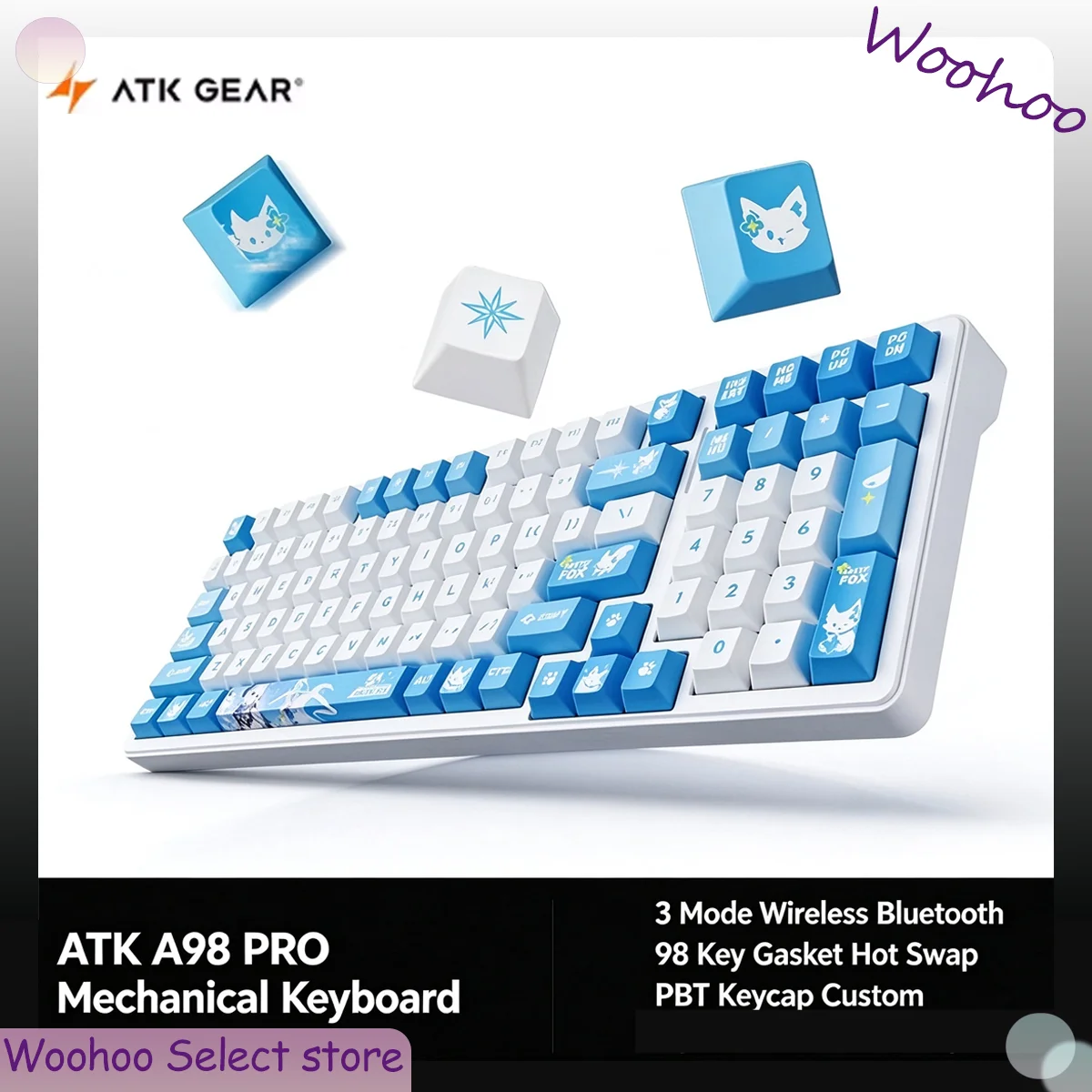 ATK A98 PRO Mechanical Keyboard 3 Mode Wireless Bluetooth 98 Key Gasket Hot Swap PBT Keycap Custom Esports Office Game Keyboard