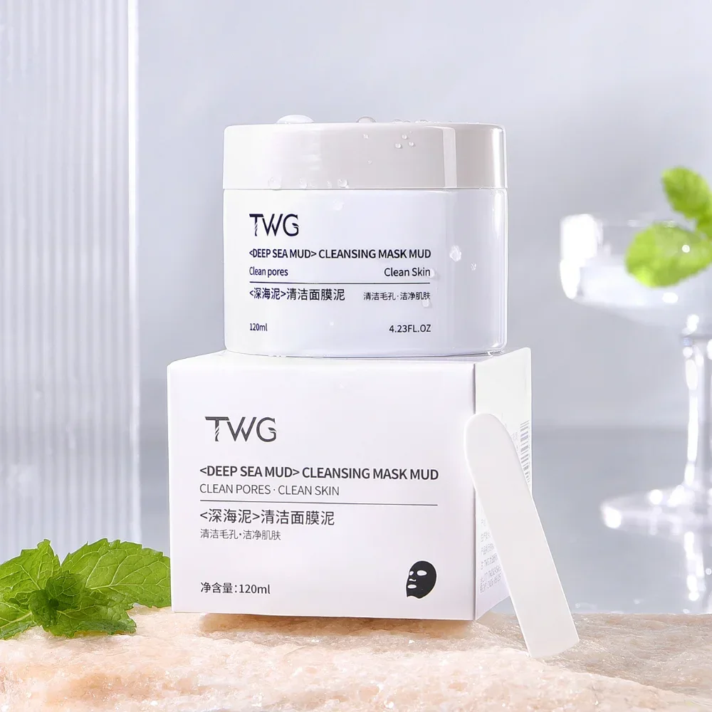 TWG Deep Sea Mud Cleansing Mask Mud 120ml Deep Cleaning Pores Hydrating Moisturizing Applicator Mask Remove Blackheads Skin Care