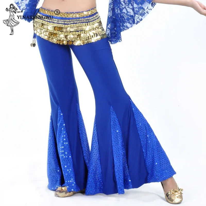 Spodnie do tańca brzucha dla kobiet, kryształowe stroje do tańca brzucha, damskie spodnie z wysokim stanem i rozszerzanymi nogawkami, spodnie do występów tańca brzucha.