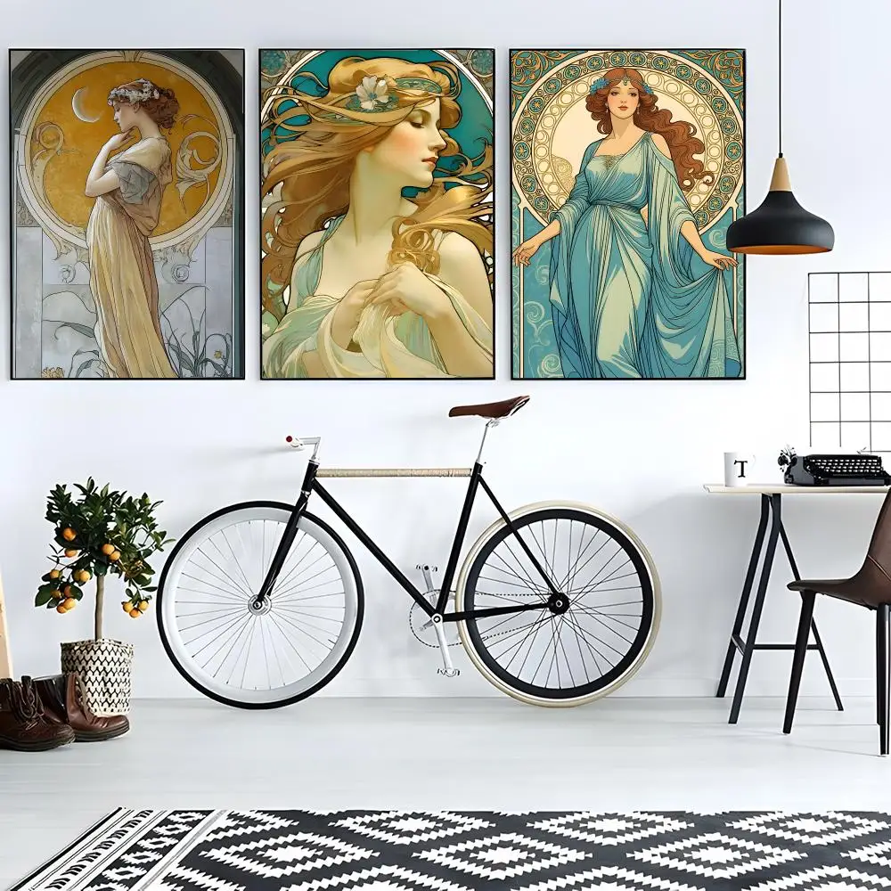 Artist Illustrator Alphonse Maria Mucha Poster Classic Wall Art Home Decor Peel and Stick Unframed