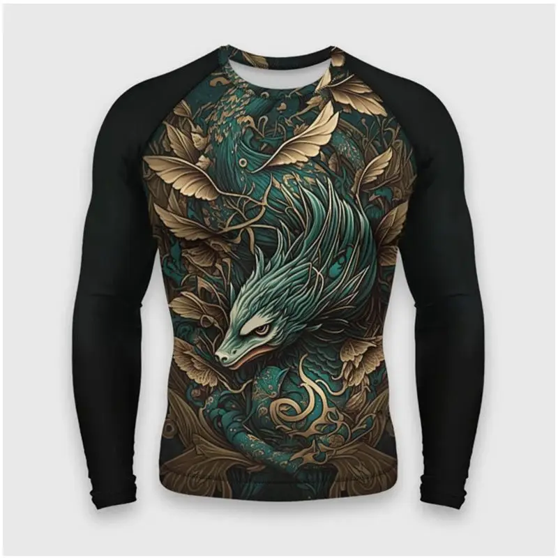 Men's Spring And Autumn Fashion China Dragon 3d Printing Classic Long-Sleeved Loose T-Shirt Street Personality Plus Size Top