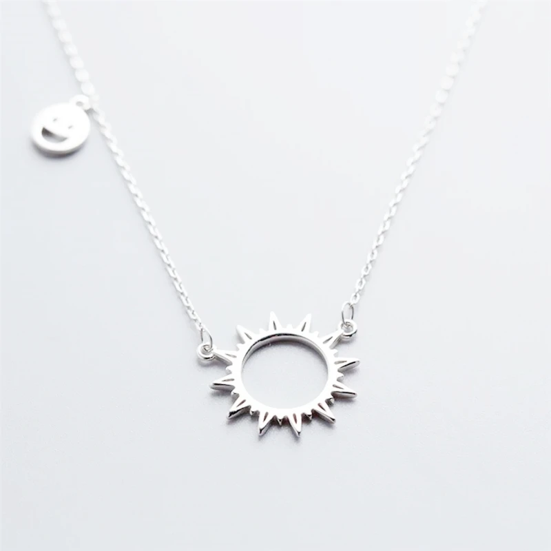 Sun Happy Sweet Fresh 925 Sterling Silver Clavicle Chain Necklace For Women Jewelry Party Birthday Gift NE544