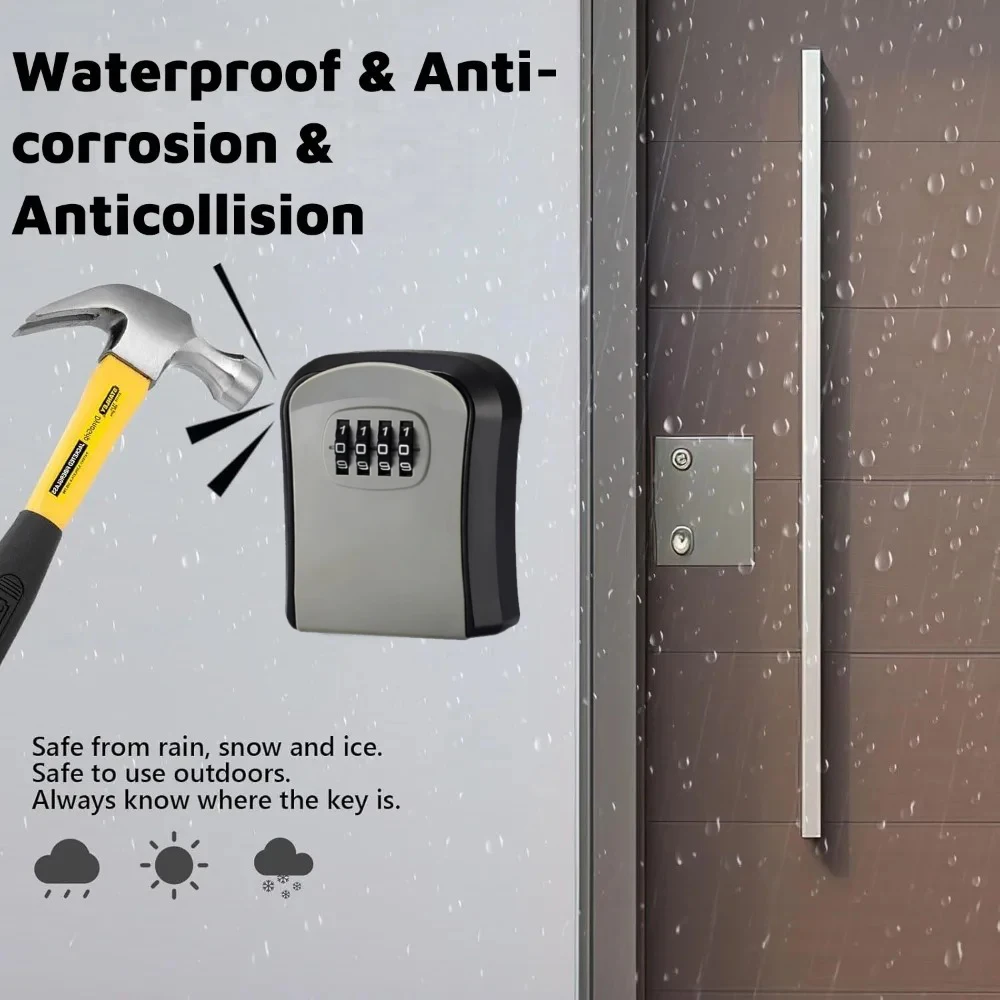 Wall Mount Key Lock Box 4 Digit Password Code Security Lock No Key for Home Office Key Safe Secret Storage Box Organizer