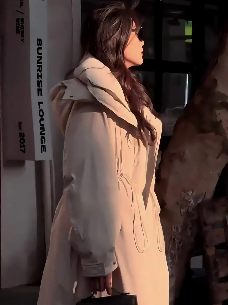 Blanco Du down Puffer Jaet abrigo largo de invierno para mujer capucha Dstring Thiened Commute Sle 2024 nueva llegada