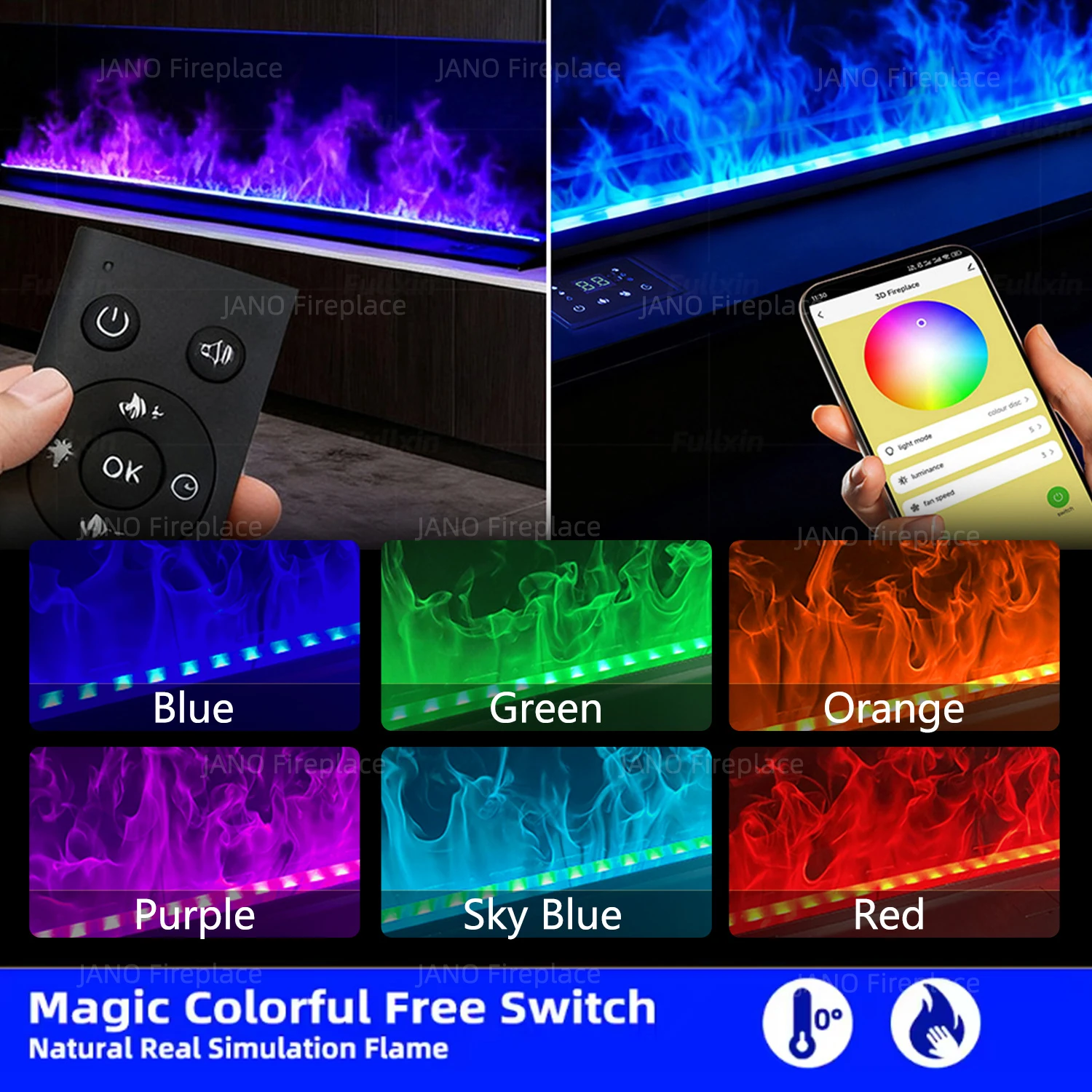 Local Stock USA & EU 3D Water Vapor Fireplace  With UV Electric Fireplace Smart  App&Remote Control, Fast Delivery