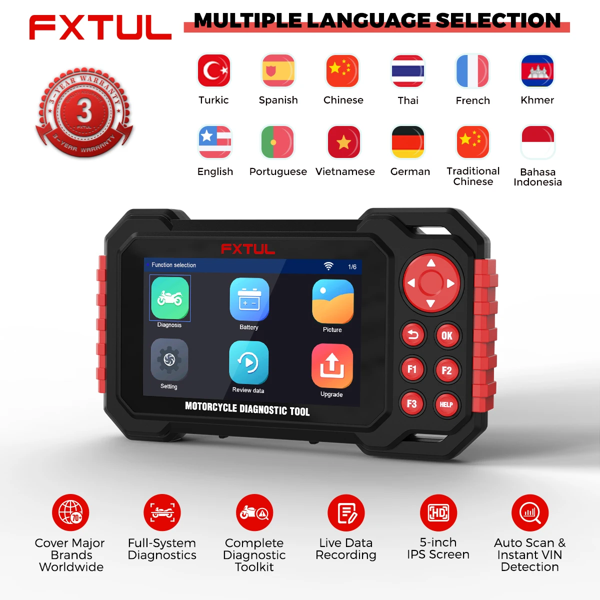 FXTUL M7 Motorcycle Diagnostic Scanner Auto Scan & Instant VIN Detection ABS & Engine Diagnosis for BMW Ducati Yamaha Honda SYM