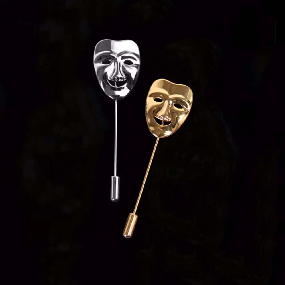 Vintage Funny Alloy Decoration Gold Color Men's Face 3D Lapel Pin Jewelry Brooches Pin Mask