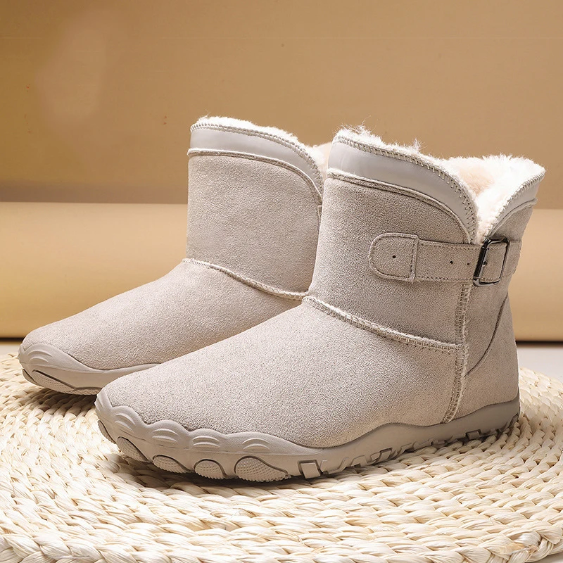 Men's Winter Fur Lined Flat Ankle Boots Warm Snow Boots Suede Slip-Resistant Buckle Casual Shoes Hiking Boots Camping Boots