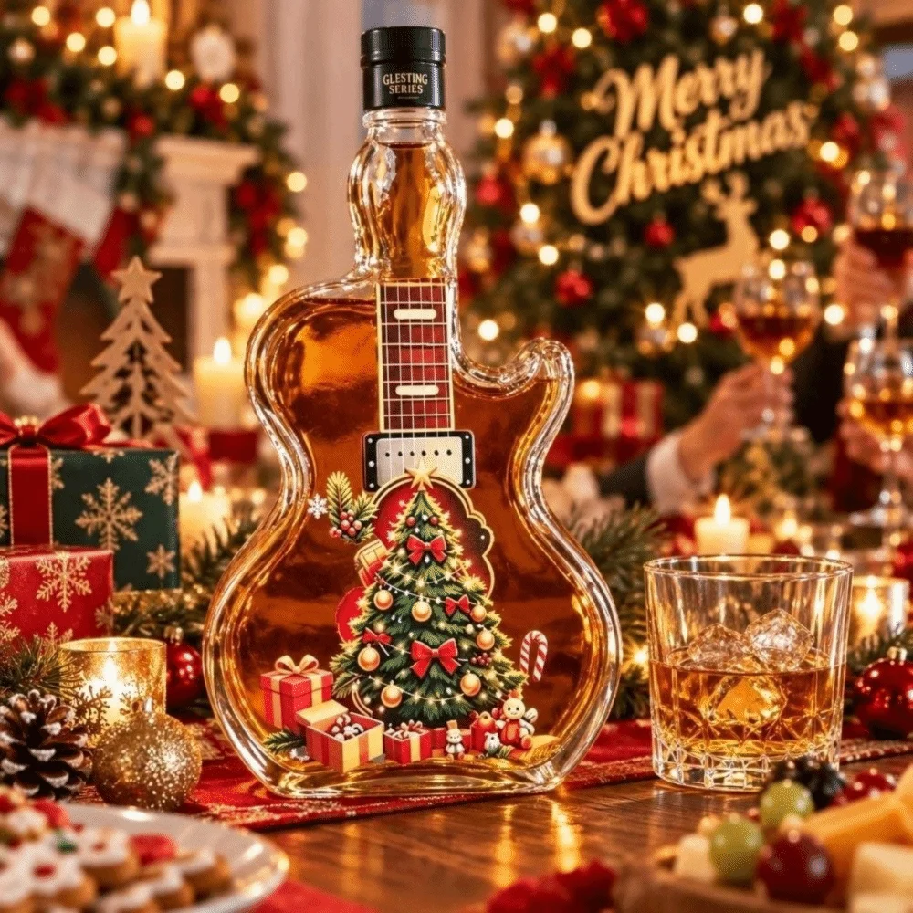 Santa Claus Christmas Guitar Shaped Decanter Snowman Ornaments Guitar Liquor Storage Bottle Xmas Tree Empty Wine Bottle Party