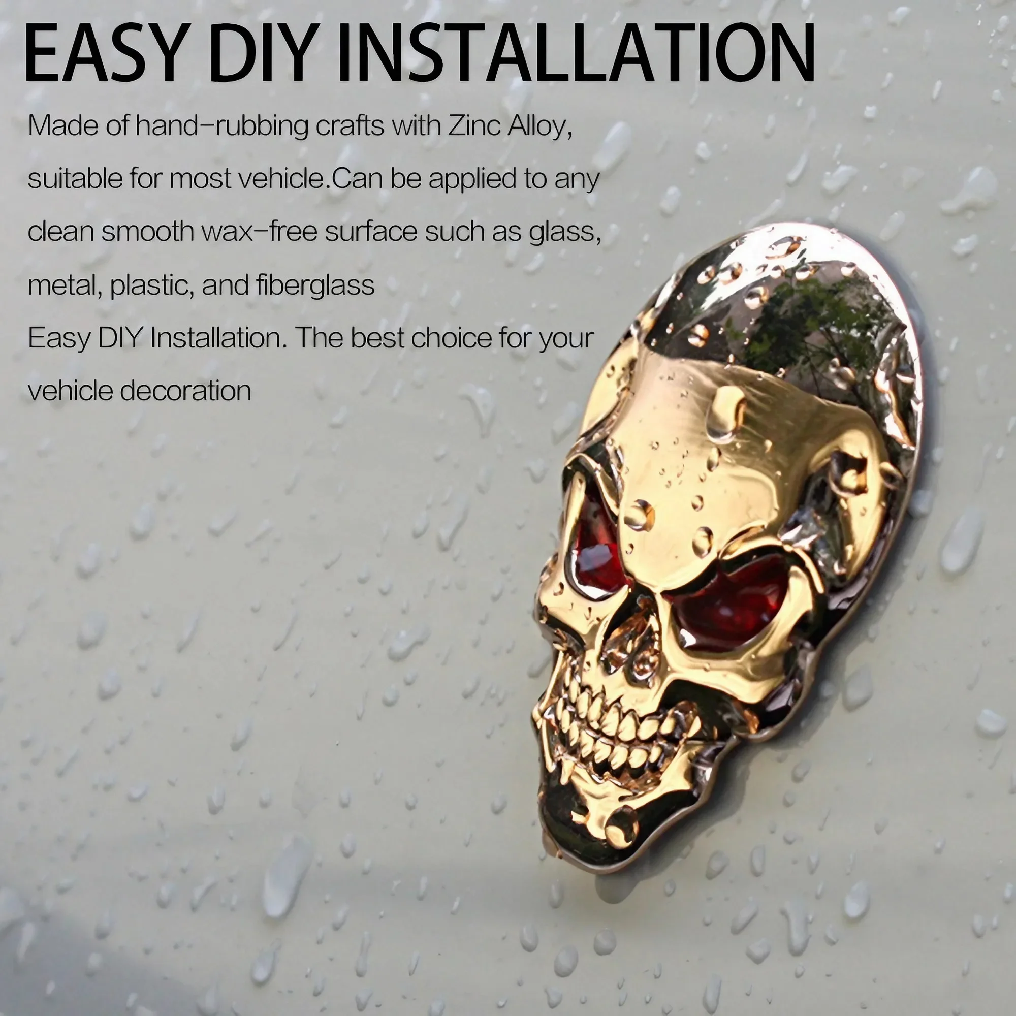 STONEGO  3D Car Skull Logo Metal Body Stickers, Zinc Alloy Car Decoration Metal Adhesive Truck Car Badge Emblem Sticker