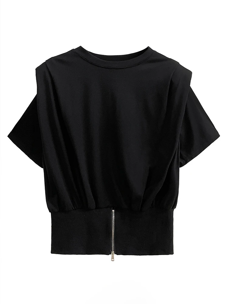 Imagem -06 - Eam Feminino Preto Tamanho Grande Zíper Camiseta Novo em Torno do Pescoço Manga Longa Shouder Almofada Cintura Moda Maré Primavera Outono 2024 1dh4393