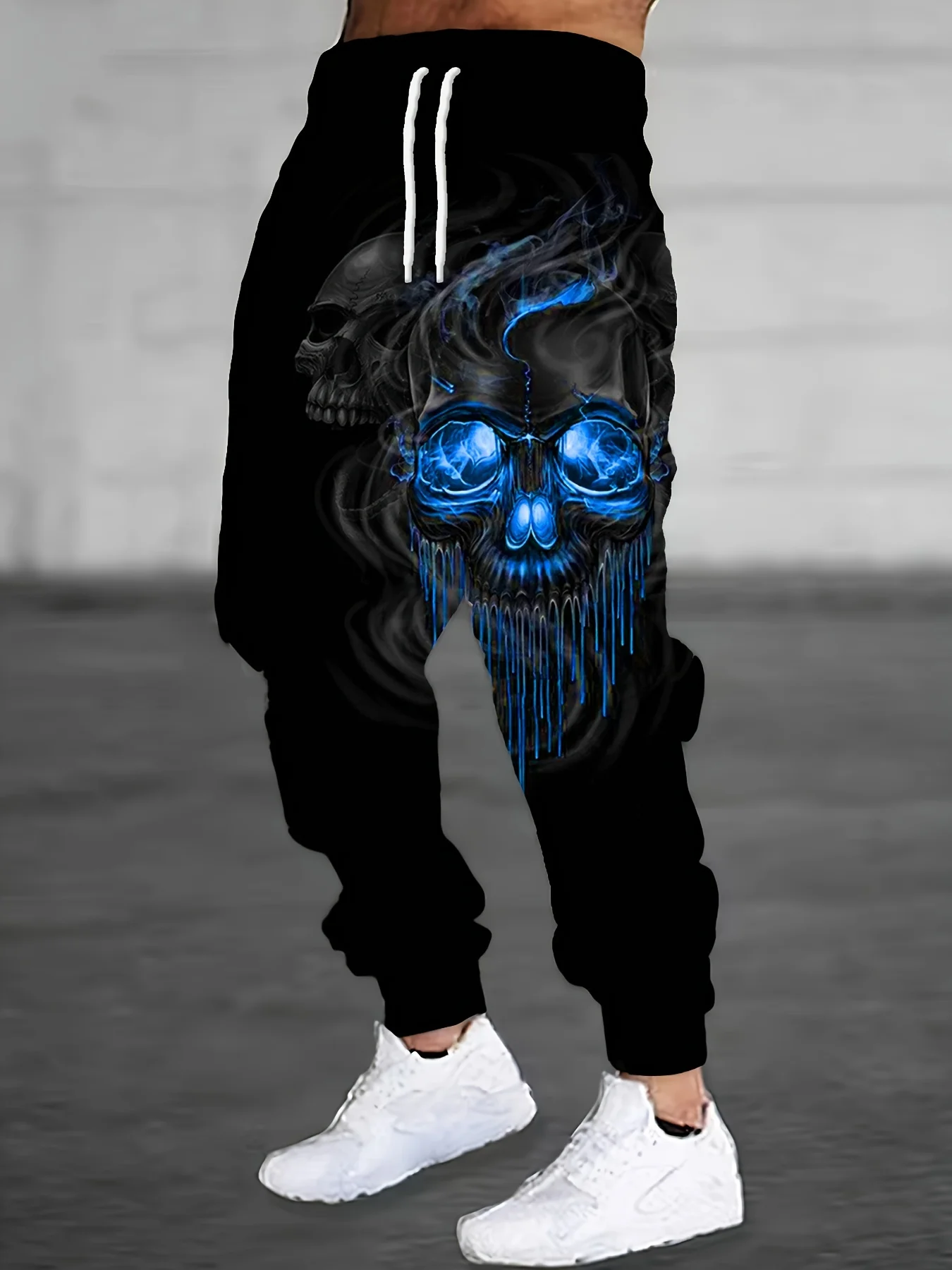 Autumn Winter Men Jogging Pants Skull 3D Printing Elastic Waist Drawcord Loose Casual Sports Pants