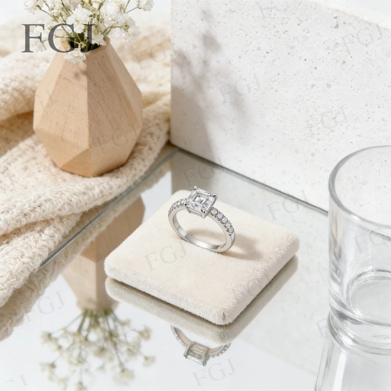 

925 Sterling Silver 4-Prongs Moissanite Ring D Color Princess 5x5mm VVS1 For Women Engagement Wedding Promise Band Jewelry Gift