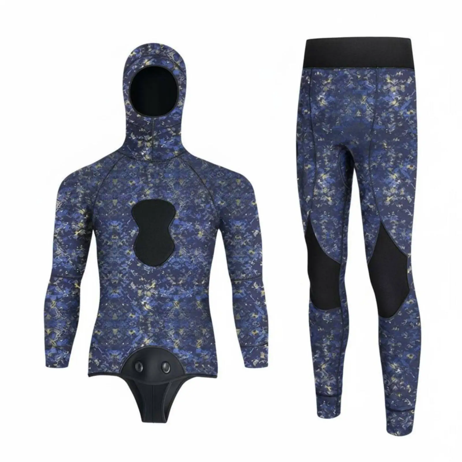 Two Piece Diving Suit 5mm Hooded Wetsuit Men Thermal Neoprene Nylon Insulated for Scuba Fishing Cold Water Gear