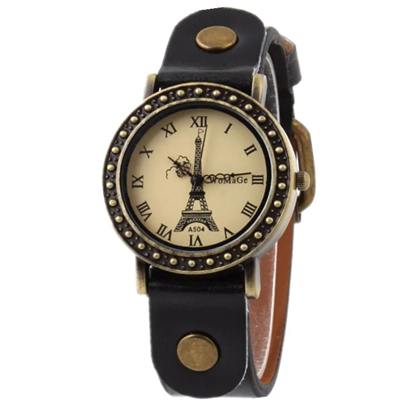 vintage style Sports wristwatch high quality strap leather Retro watches women casual dress orologio  Eiffel Tower retro watch