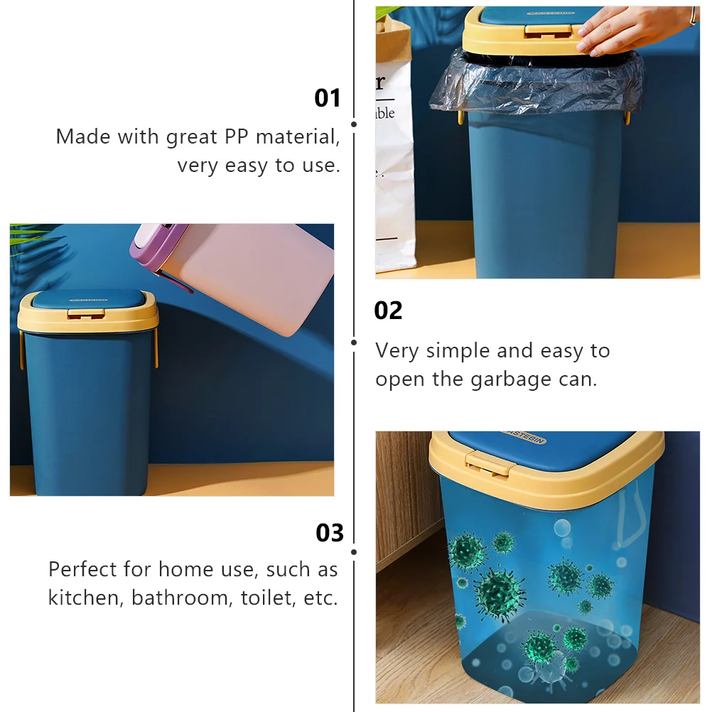 

Garbage Can With Lid Premium Pp Press Type Household Trash Bin For Kitchen Bathroom Living Room Home Office Use