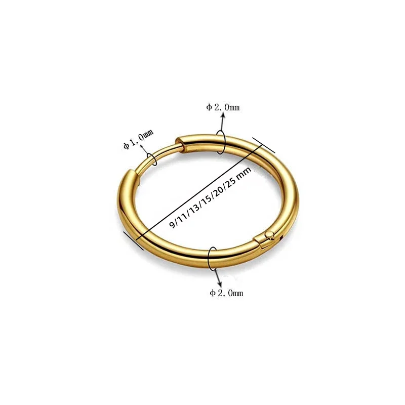 Gold Color 18K Round Circle Stainless Steel Huggies for Women Men Small Solid Ring Hoop Cartilage Piercing Earring 6 Sizes