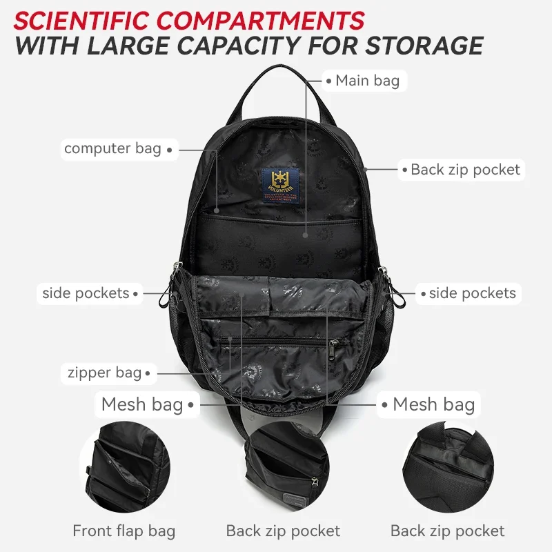VOLUNTEER Men\'s Travel Business Backpack Casual Oxford Cloth Computer Backpack for Men Lightweight Large Capacity Schoolbag Male