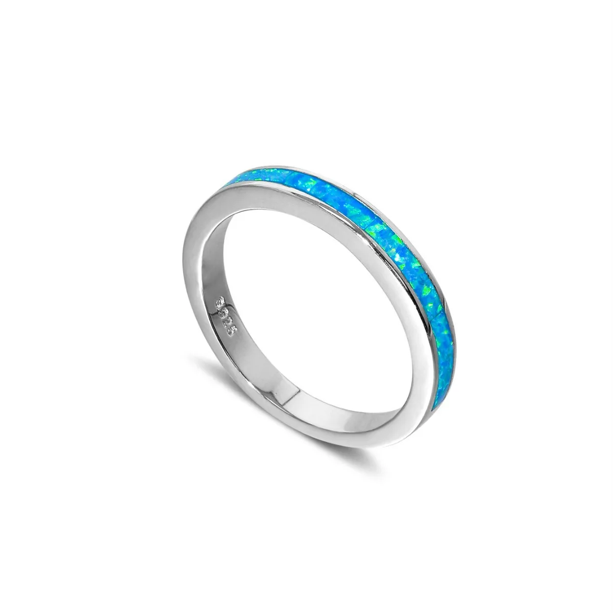 2024 Simple Single Ring Blue Opal Ring S925 Sterling Silver Simple Fashion Ring for Women