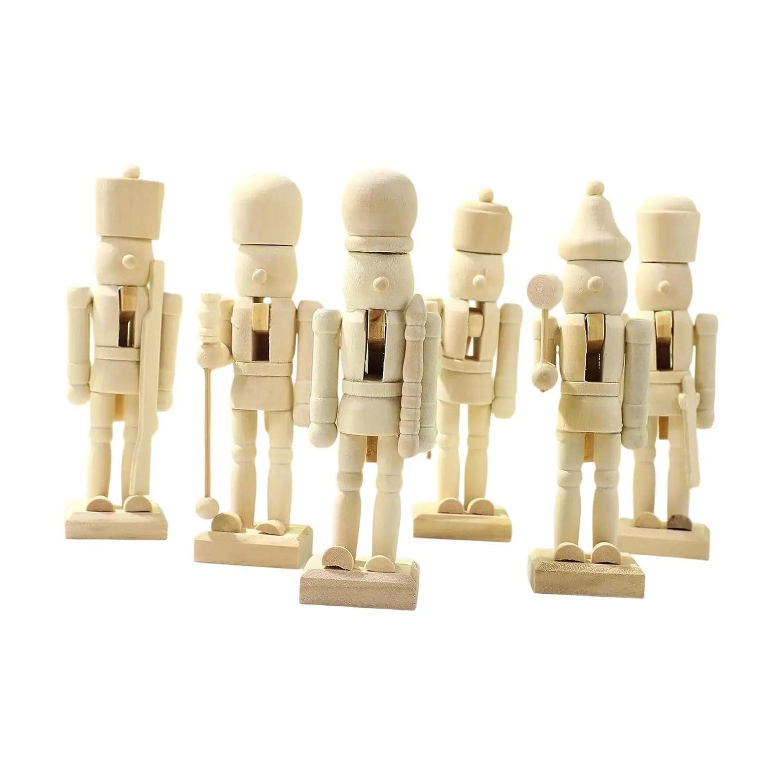 6 Pieces DIY Wooden Christmas Nutcrackers Art Projects Unpainted Christmas Decoration for Shelf Party Desk Living Room Home