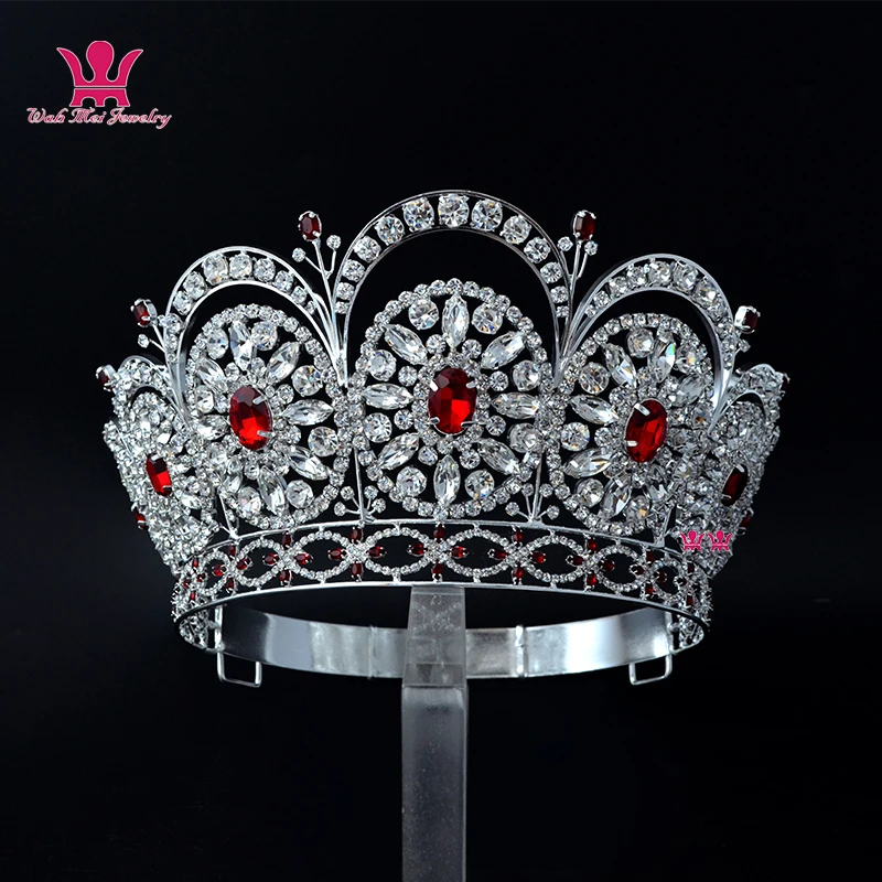Mo249 High Grade Crowns Round Circles Red Stone Mixing Hand Made Hairdress adjustable Headband  Miss Universe Pageant Crown