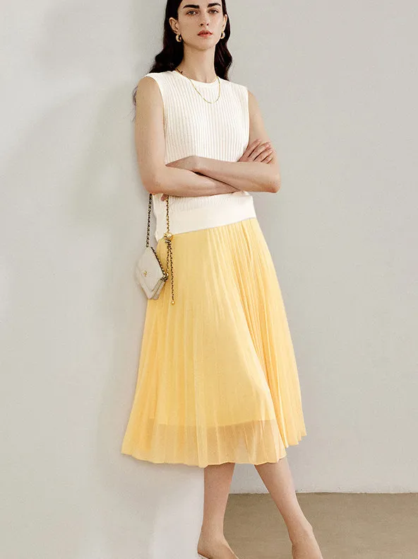 

Эластичная вязаная тонкая легкая юбка-миди А-силуэта с высокой талией из полиэфирного волокна, летняя коллекция 2024, китайский бренд