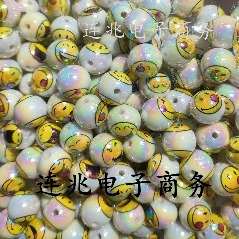 5pcs face cartoon anime acrylic beads white background printed beads for diy jewelry making bracelets materials