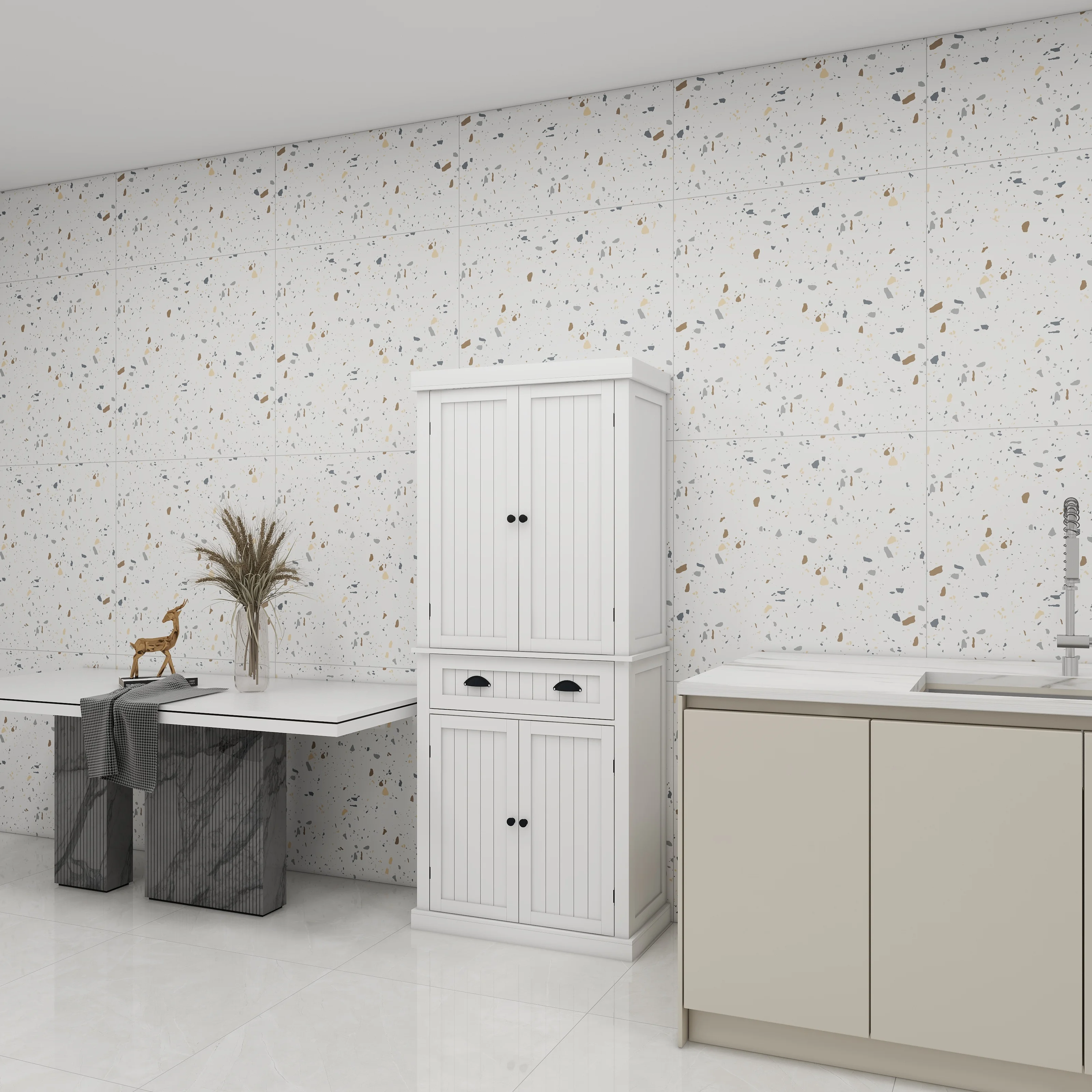 Vrijstaande keukenkast met 4-deuren en lade, keukenkastorganizer